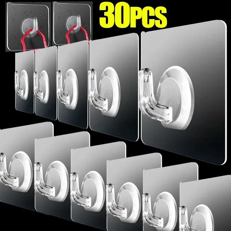 5/10PCS Transparent Wall Hooks Self Adhesive Traceless Hooks Waterproof Heavy Duty Bathroom Kitchen Storage Hooks Towel Rack