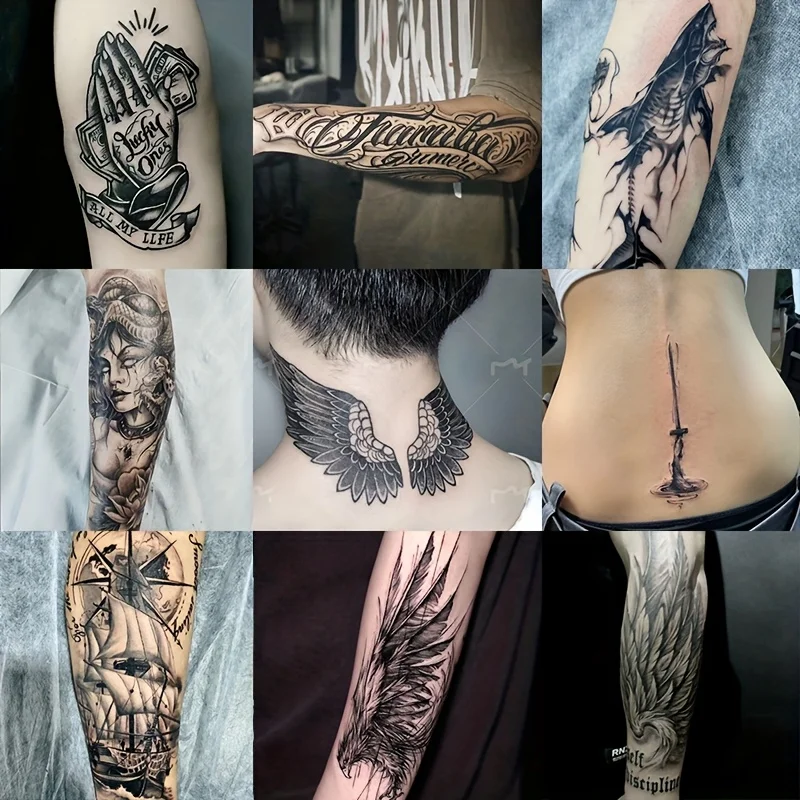 

9 large herbal tattoo stickers, lasting 7 to 15 days, waterproof and wear-resistant, with a realistic effect
