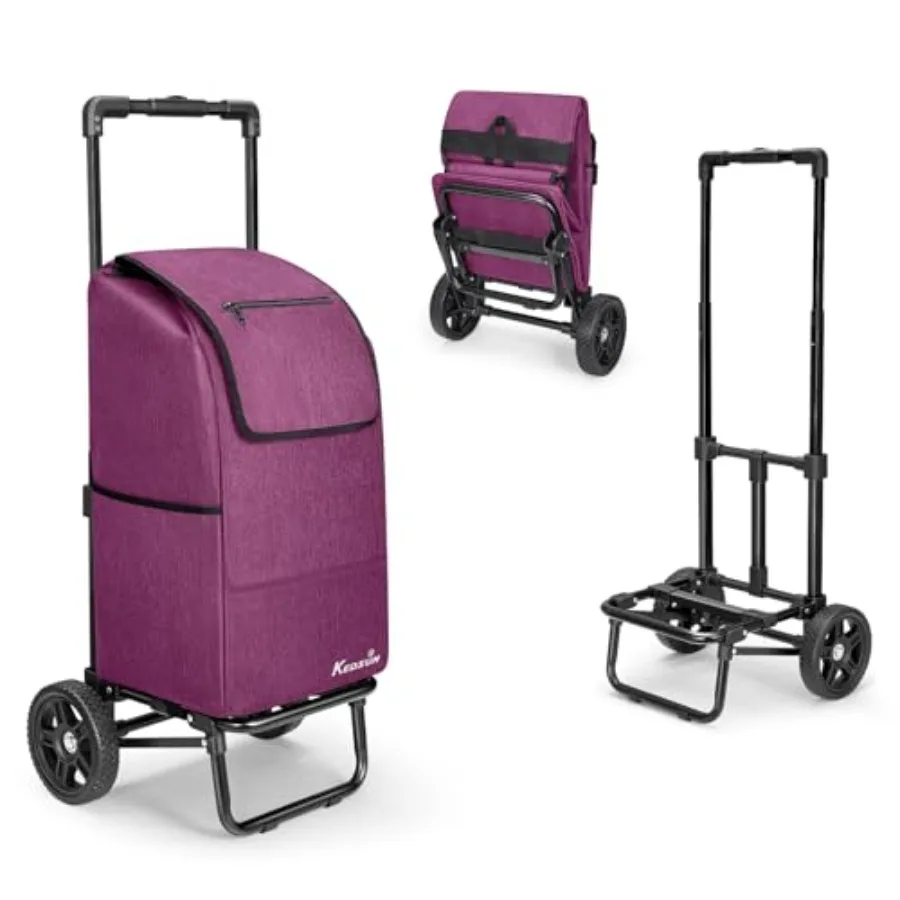 

2 in 1 Foldable Grocery Cart with Wheels for Shopping Camping Laundry Garden Purple Waterproof Load-Bearing Utility Hand Truck