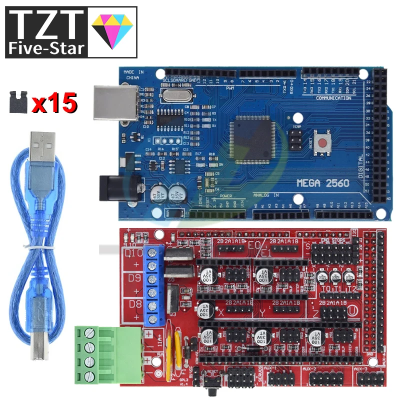 Imagem -03 - Tzt-mega 2560 r3 Mega Mega 2560 Mega 2560 Mega 2560 r3 Controlador Rmps 1.4 Controlador para Impressora 3d Arduino Kit Arduino