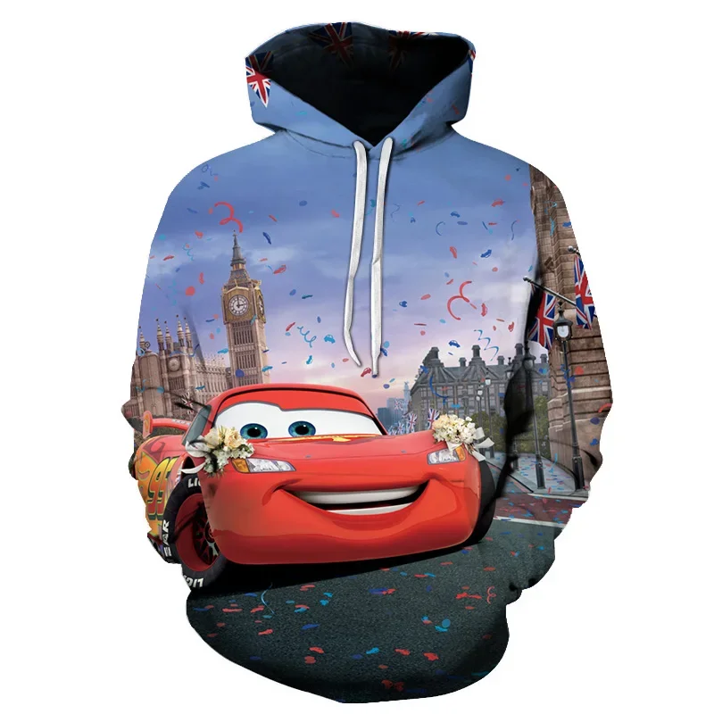 Çocuk Hoodie Cars arabalar yıldırım McQueen 3D baskı tişörtü erkek kız kapşonlu moda karikatür kazak boy Hoodies