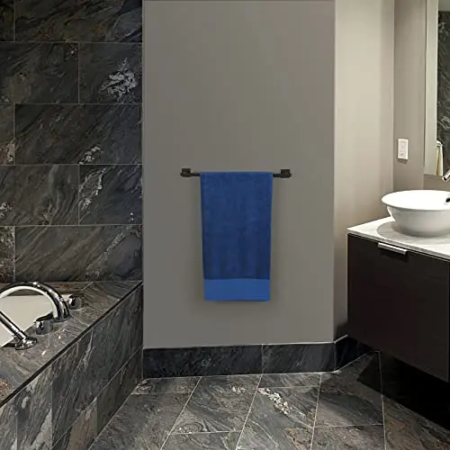 

32 Inch Matte Black Stainless Steel Single Towel Holder With Square Base, Wall Mounted For Contemporary Bathroom