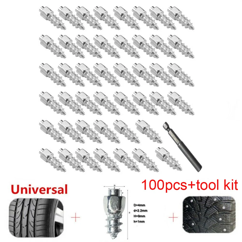

100 шт. зимние наконечники для колес, винты для снега, шипы, противоскользящие Нескользящие цепи, шипы с инструментом для автомобиля, мотоцикла, велосипеда