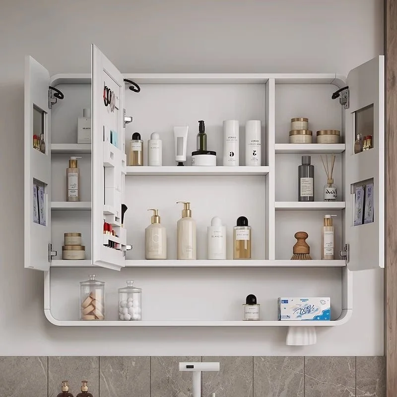 27 * 51 Inch Space Aluminum Bathroom Mirror Cabinet Storage Locker Mirror Smart Led Light Luminous with Tissue Hole Vanity