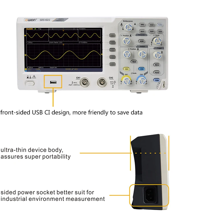 Owon SDS1022 SDS1102 SDS1202 SDS1104 1GS/s 100MHz Osciloscopio Digital Oscilloscope 2CH Oscillometer 7 inch Storage Oscilloscope