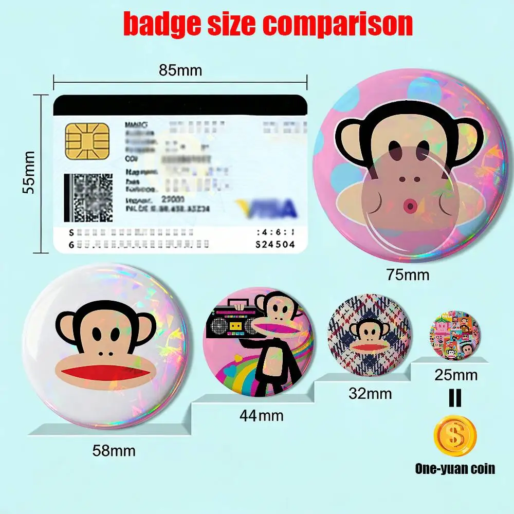 This is a monkey Paul Frank Badge on Backpack Clothes decoration Tinplate Round Brooch Funny Custom Gifts for Friend