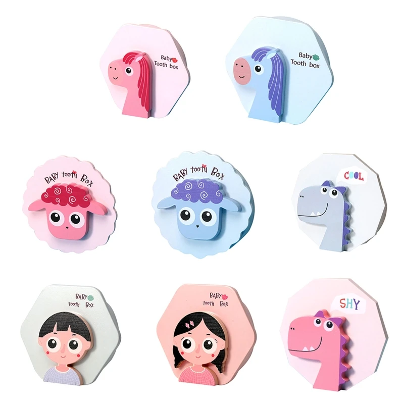 

N80C Cartoon Wooden Baby Tooth Box English Milk Teeth Holder Souvenir for C