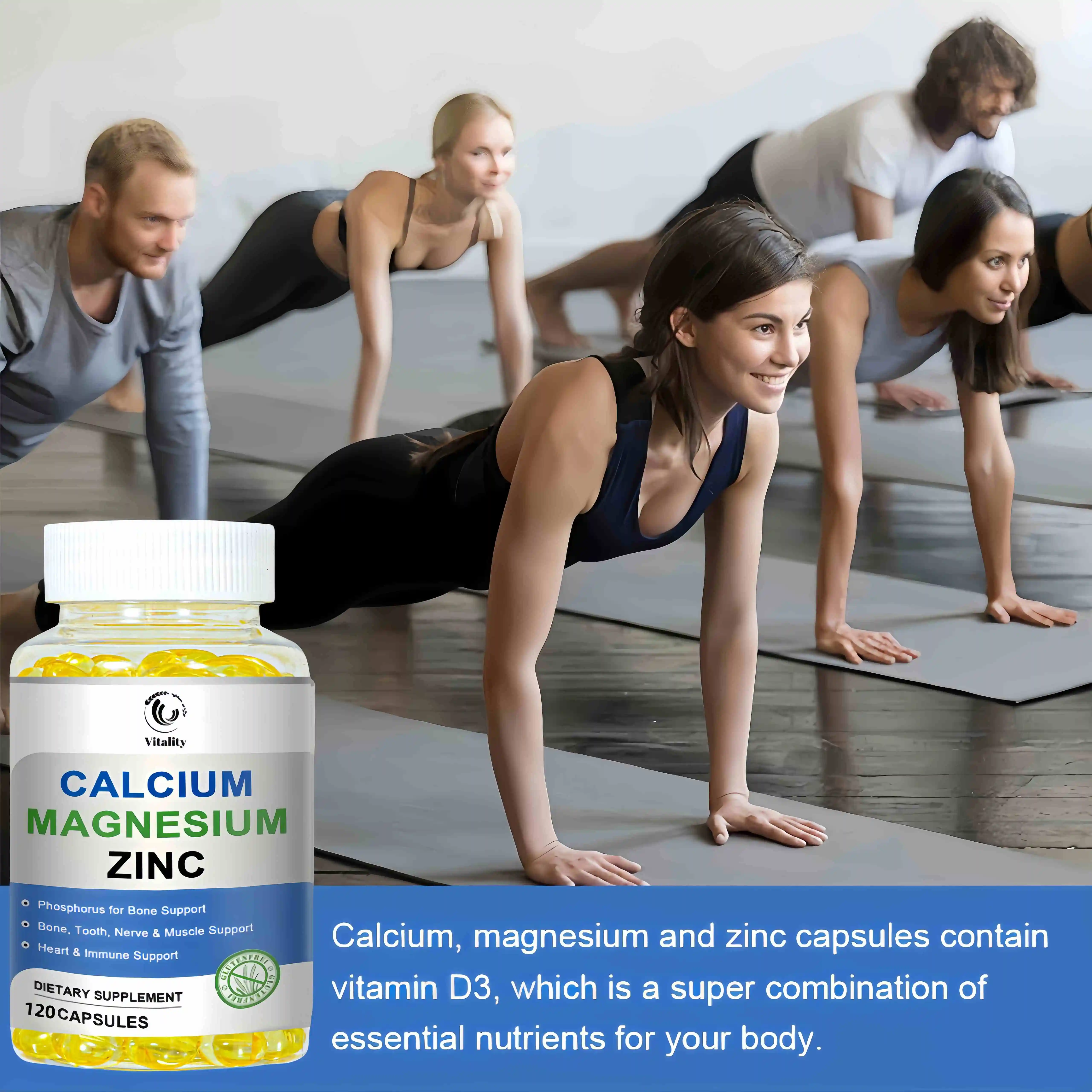 Calcium Magnesium Zinc Supplement, with Cal & Mag Citrate, Strong Bones & Teeth Support, Easy to Swallow Capsules