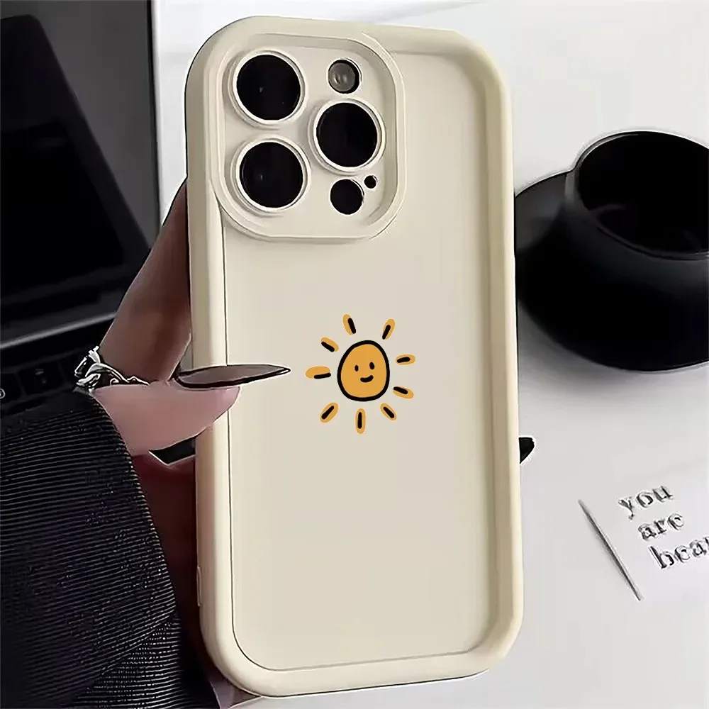 Sun and moon smiley face pattern Phone Case Suitable For iPhone 11 15 ProMax 12 13 14 Xs X XR 7 8 Plus, Shock protection design