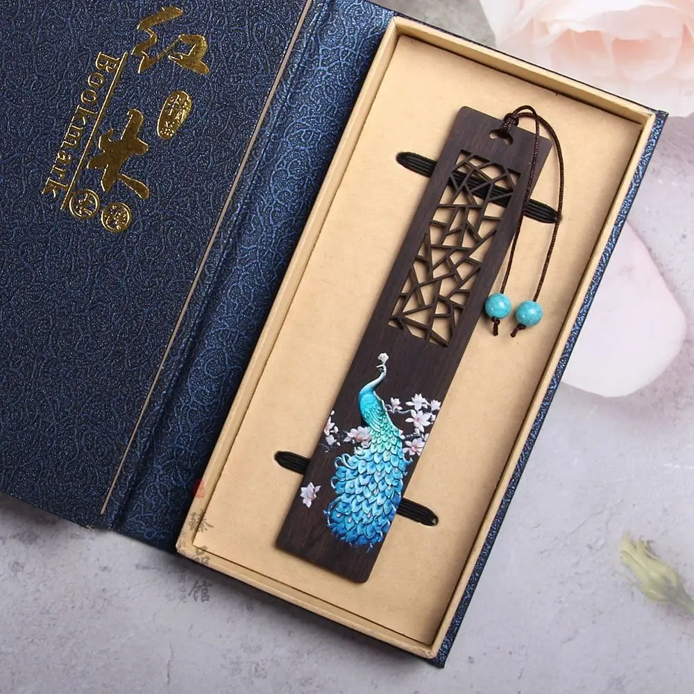 Chinese Style Wooden Color Painted Bookmark Pagination Mark Retro Carving Ebony Book Clip Students Learning Stationery Supplies