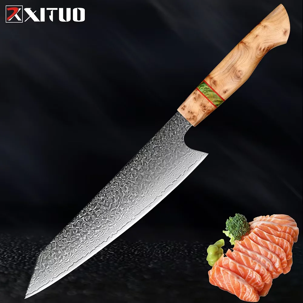 

XITUO Kiritsuke Chef Knife Sharp Kitchen Knife Damascus Pro VG10 High Carbon Steel 67-Layer Meat Sushi Fruit Cut Slicing Knife
