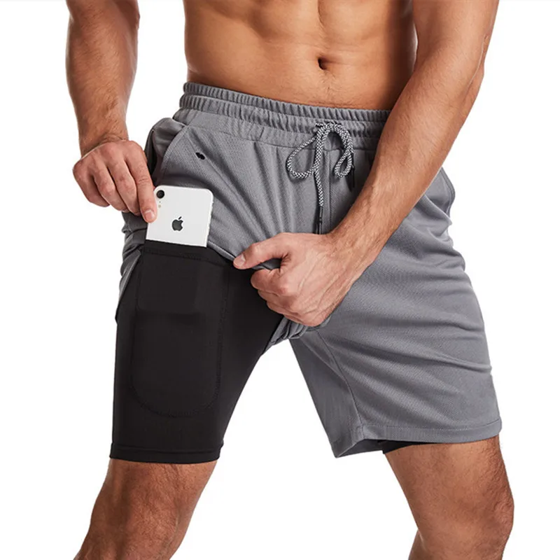 Pantalones cortos 2 en 1 de verano para hombre, Shorts deportivos de doble cubierta, transpirables, multifunción, para gimnasio y entrenamiento, de secado rápido