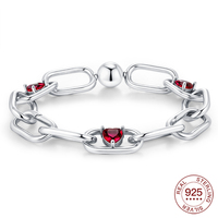 New Bracelet 925 Sterling Silver Red Heart Me Chain Bracelet Charm Beaded Jewelry DIY Jewelry Making Gift For Women