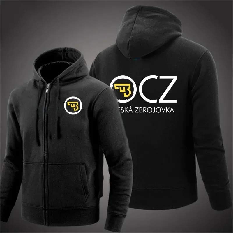 spring autumn men's hooded jacket CZ Ceska Zbrojovka printing loose hoodie casual sports solid color custom logo men's cardigan
