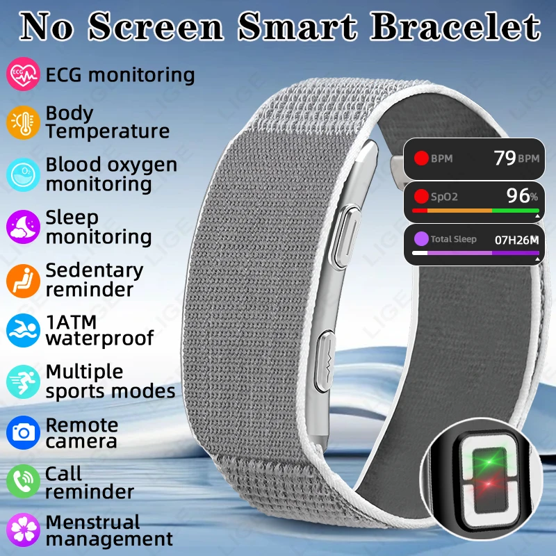 LIGE جديد ECG سوار ذكي معدل ضربات القلب الأكسجين في الدم مقاوم للماء عمر البطارية الطويل لا شاشة الرياضة اللياقة البدنية مراقبة الساعات الذكية