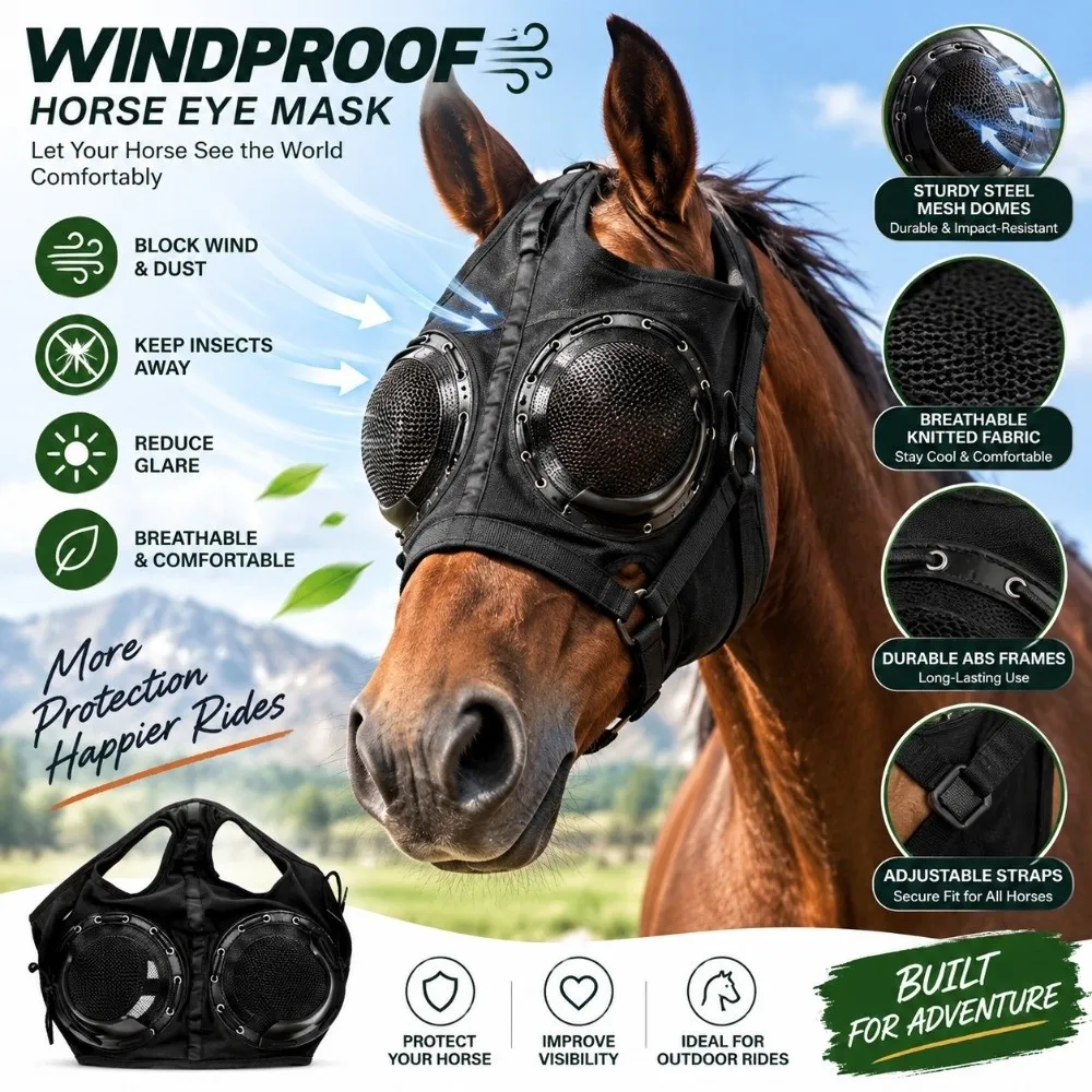 Durable Knitted Fabric Horse Eye Cover ABS Steel Mesh Race Blinkers Leather Edge Wrap Black Horse Blinder Mask Muddy Riding Area