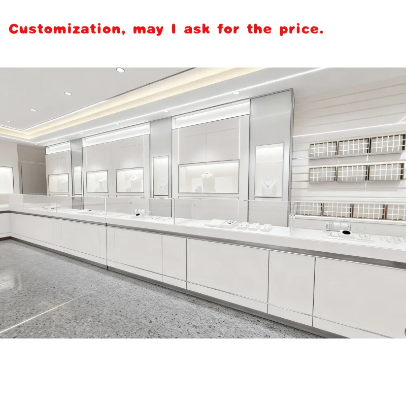 

custom.Luxury Jewelry Shop Glass Showcase Interior Decorative Design Modern Store Wooden White Display Cabinet