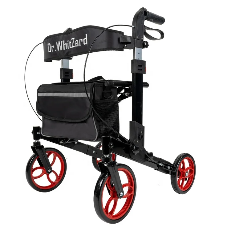 MSMT Folding Walker with Seat for Seniors Aluminum Frame Adjustable Handle Disc Brake Waterproof 150KG Capacity