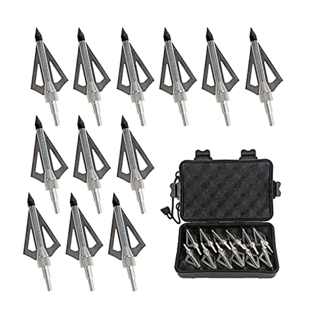 12 Pcs Metal Hunting Archery Broadheads 100 Grain 3 Blades Blades Arrowheads Compatible with Crossbow and Compound Bow