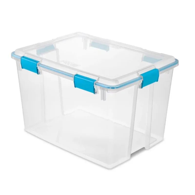 

80 Quart Gasket Box Storage Bin w/ Lid & Latches, Clear/Aqua Blue for Adult