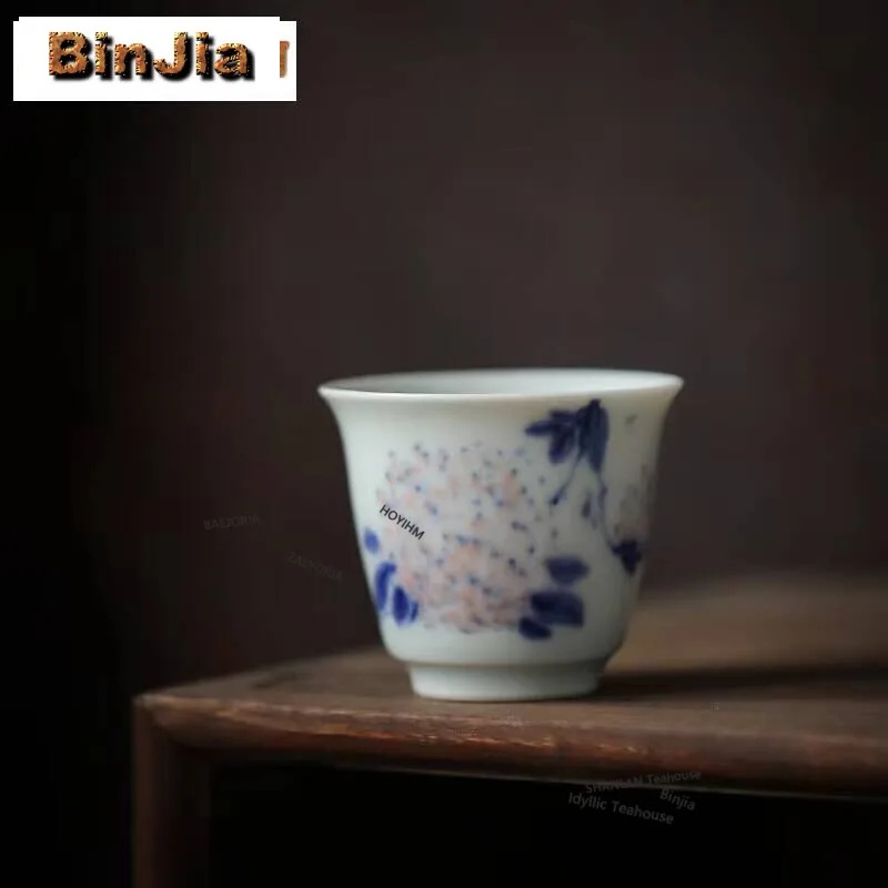 2pc/set Hand-painted Embroidered Ball Flower Master Cup Household Handmade Teacup Mug Fragrance Bowl Tea Services Ornaments 50ml