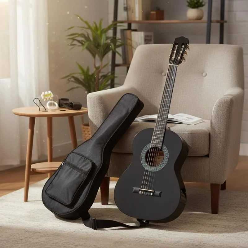 Klassische Gitarre 52,5 cm aus Massivem Lindenholz Komplettes Set mit Hülle, Gurt, Mediator, Stimmgerät und Zusatzsaiten für Amateurmusiker, Heimgebrauch, Studio und Gitarren-Kit