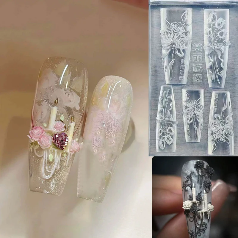 แม่พิมพ์ซิลิโคนลายดอกกุหลาบ 1 ชิ้น สำหรับตกแต่งเล็บ 3 มิติ อุปกรณ์ทำเล็บสำหรับร้านทำเล็บ เครื่องมือทำเล็บ