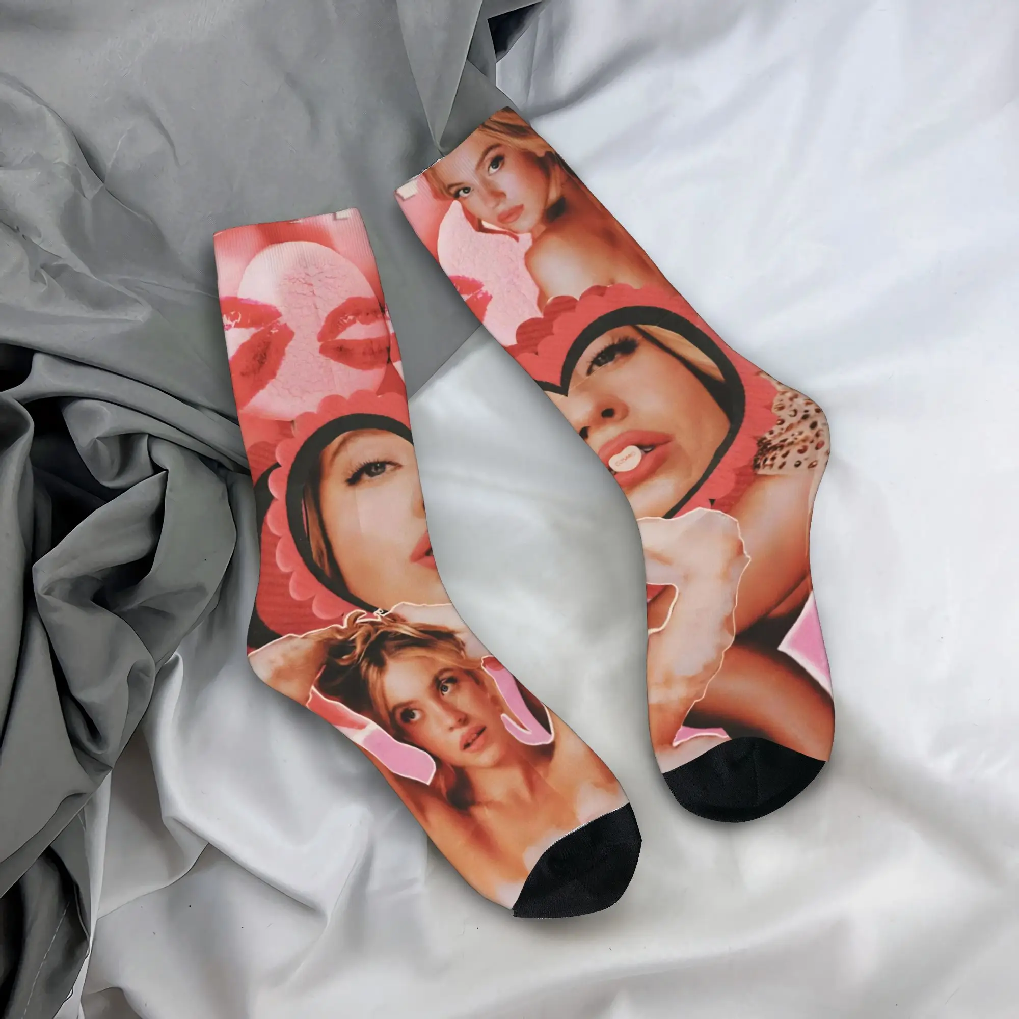 

Носки sydney Sweeney, чулки в стиле Харадзюку, осенние противоскользящие мужские носки унисекс, мягкие дышащие носки для бега на заказ