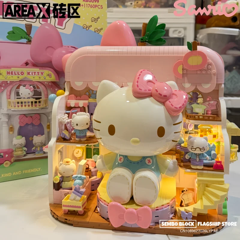 

AREA-X Sanrio and Hello Kitty Assembled Building Blocks Sweet Home Cartoon Assembly Toy Model Desktop Decoration Children's Gift