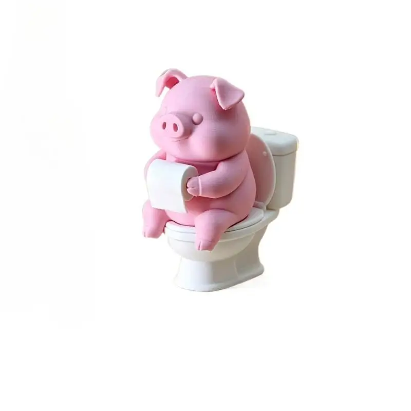 Cute Pig On Toilet Statue Bathroom Decor Wall Mounted Or Tabletop Piggy Figurine For Home Office Desk Shelf Father's Day Gift