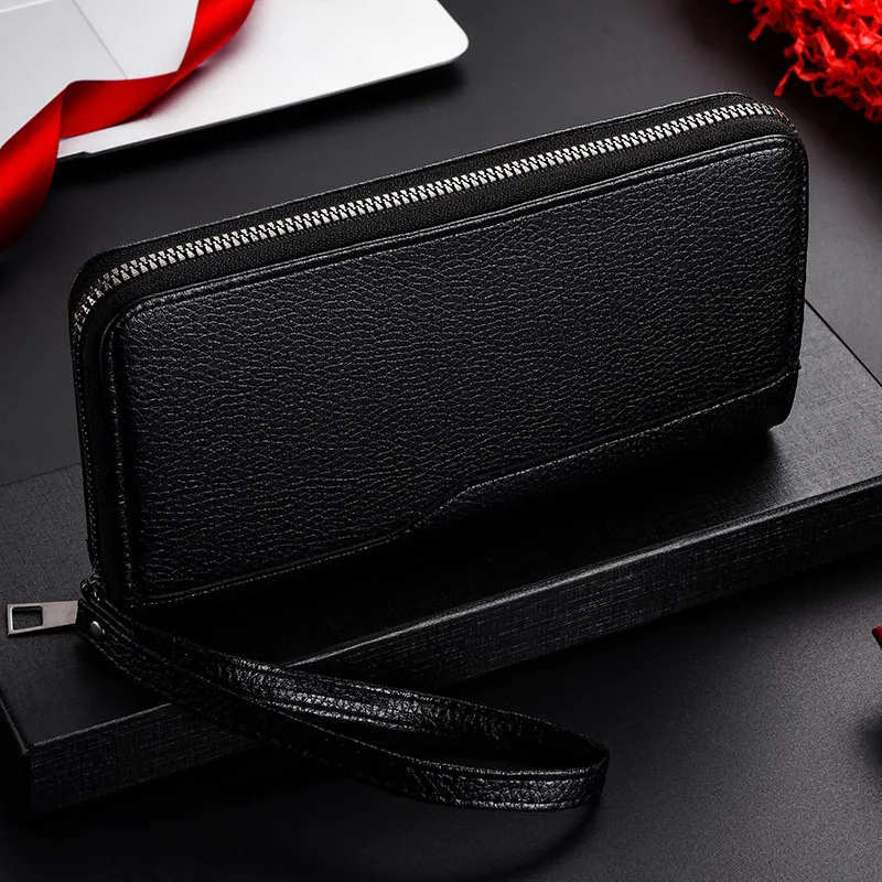 Brand Design Men's PU Leather Wallets With Zipper Coin Pocket Vintage Big Capacity Male Short Money Long Purse Card Holder New