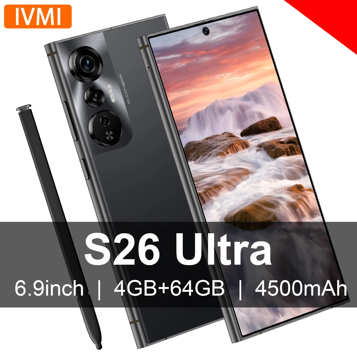 IVMI Global Vision S26 Ultra Smartphone 4G Network Android 64GB ROM Dual SIM Google Play Store 6.9'' 4500mAh Mobile Phones
