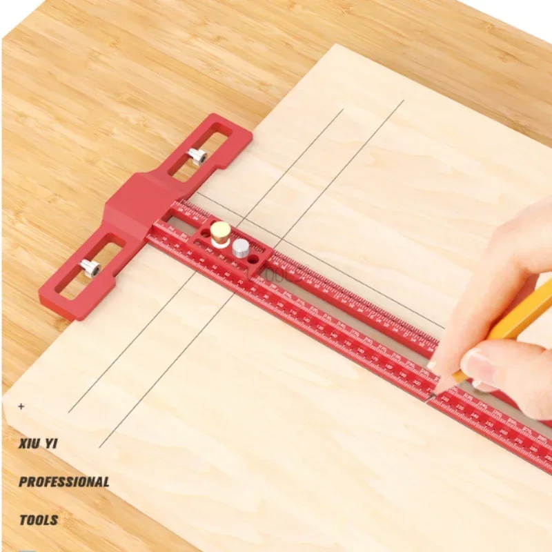 TS-16-INCH Multi-Functional Scribing Ruler 400mm Snap-In Slider 360° Marking Adjustable Length CNC Woodworking Measuring Ruler