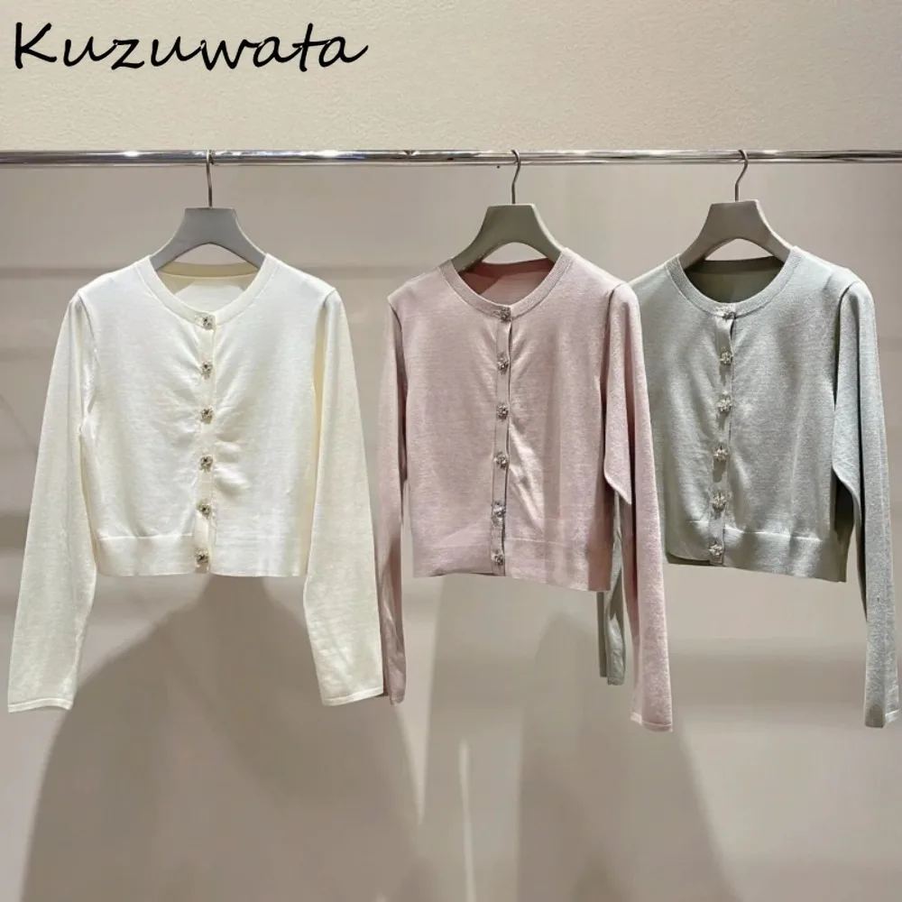 

Kuzuwata Ранняя осень Новый модный универсальный кардиган с круглым вырезом и длинными рукавами, простой джемпер, японский вязаный офисный женский милый свежий Pull Femme