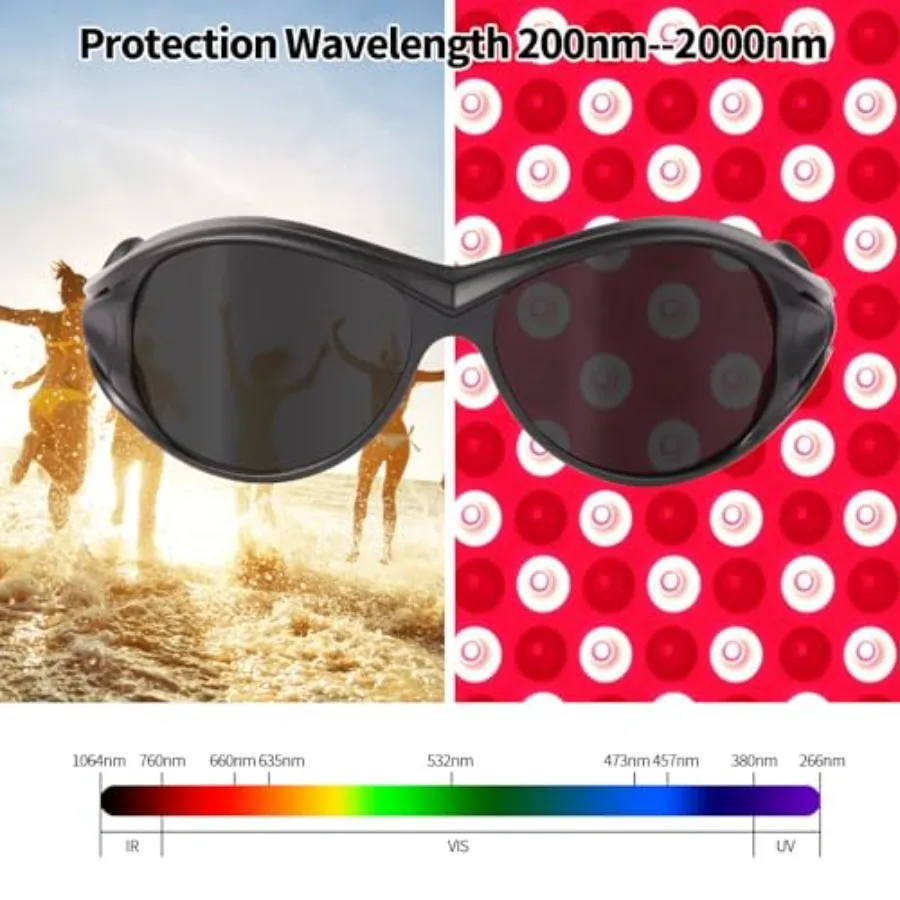 Red Light Therapy Glasses, Laser Safety Glasses IPL 200-2000nm, Eyes Protection for Tanning Goggles and Red Light Therapy