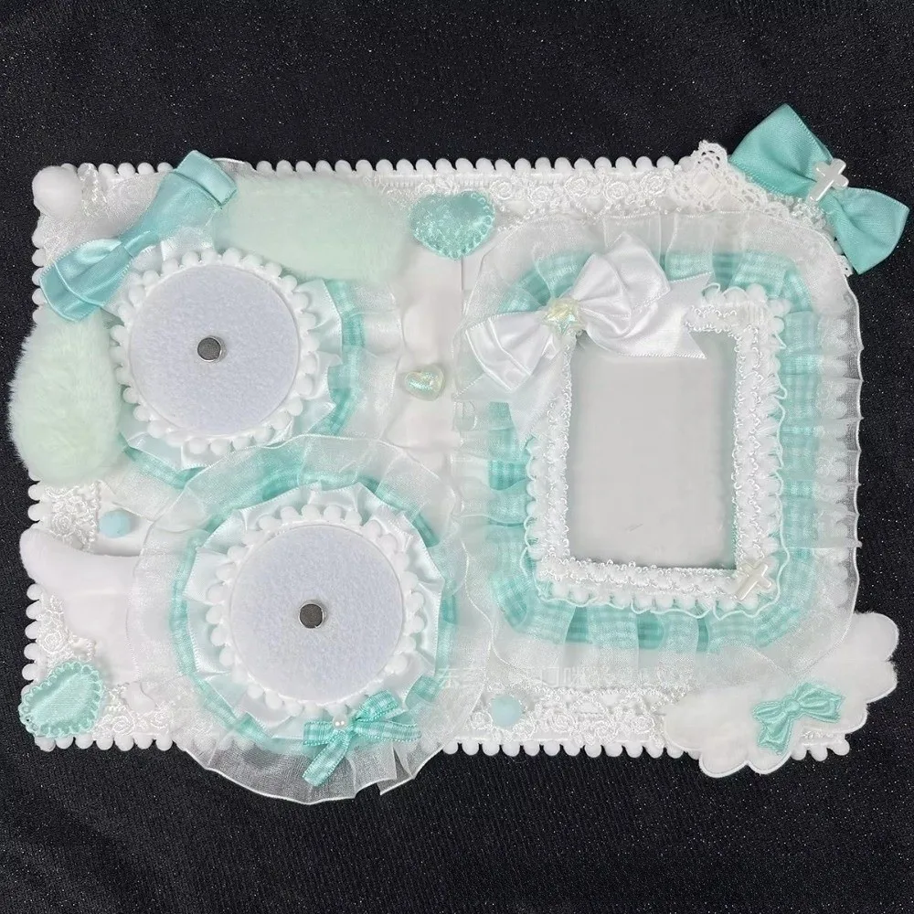 Lace Trim Ita Badge Display Board Transparent Pockets Fluffy Bunny Decor Anime Badge Holder Board Fabric Ribbon Accents