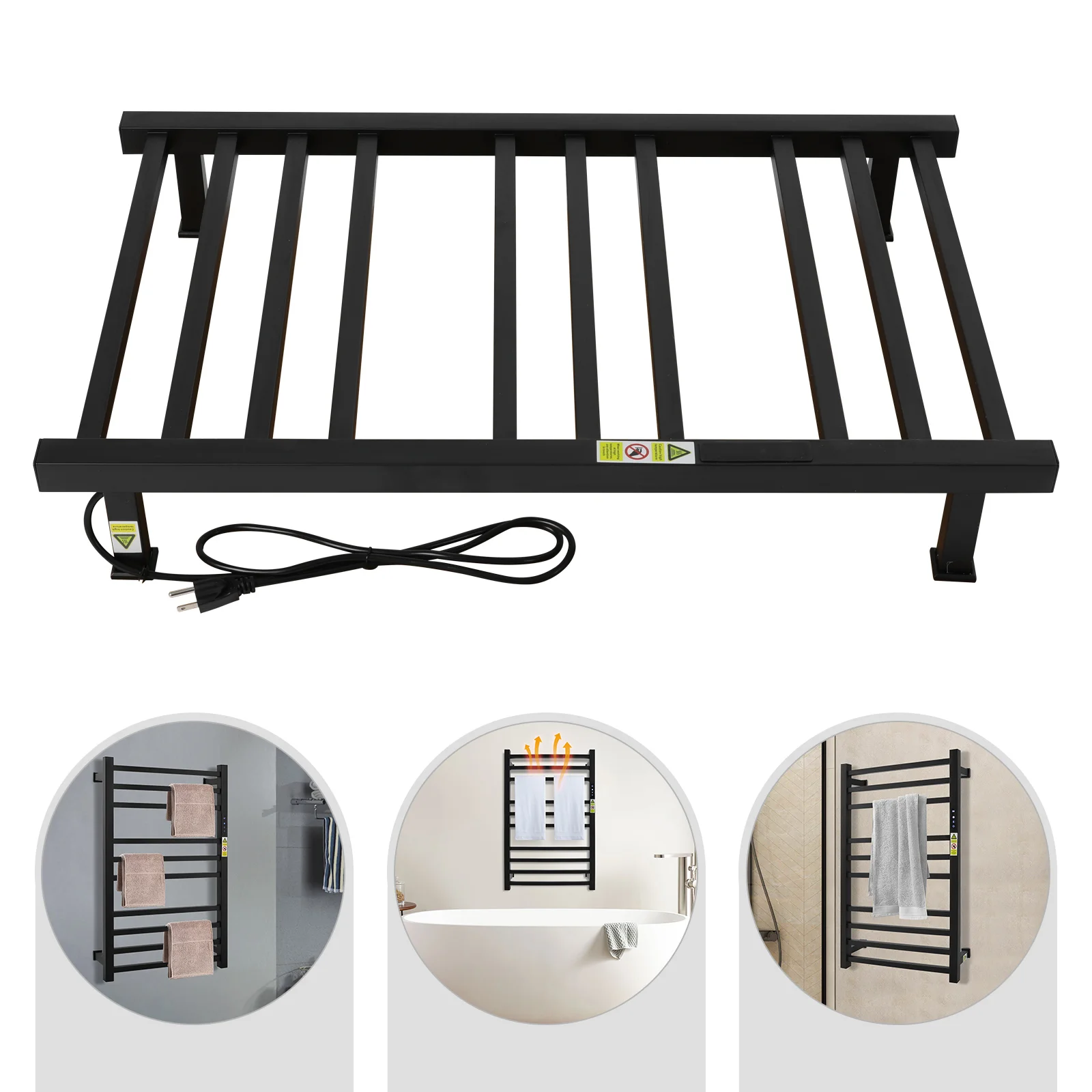 

120W Electric Towel Rack 10 Rods Black Bathroom Electric Heated Towel Rack 44.09Lbs Load Stainless Steel Towel Warmer 24H Timer
