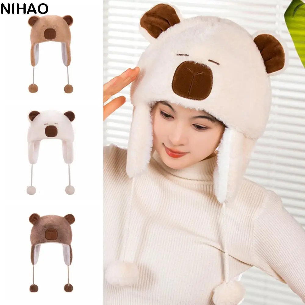 

Autumn and Winter Cute Capybara Plush Hat Women's Korean Edition Warm Ear Protection Hat