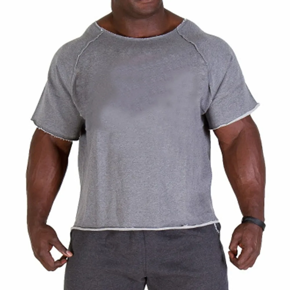 Men Casual Round Neck Cotton T-shirt Fitness Gym Wear Bodybuilding Workout Tee Loose Casual Monochromatic Breathable Top Plus