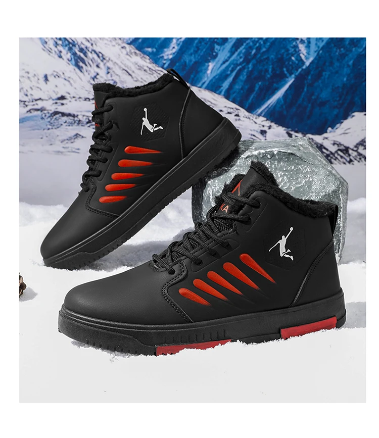 Herren Winter-Sneaker mit Fleecefutter, hohe Schnürschuhe mit Lederobermaterial, rutschfester Sohle, warme Freizeitschuhe für den täglichen Gebrauch. – Detail 13