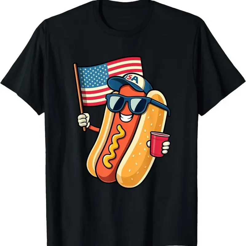 4. Juli Hotdog Lustiges patriotisches T-Shirt mit USA-Flagge zum 4. Juli