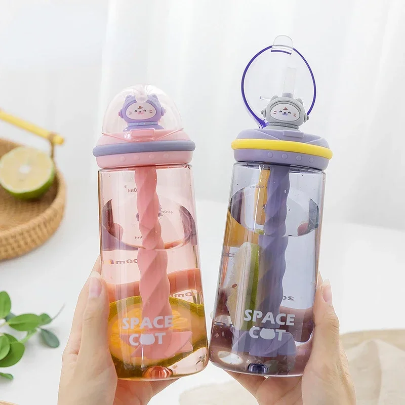 580ML Water Bottles Mixing Cup Portable Juice  Protein Powder  Milkshake  Cute Plastic