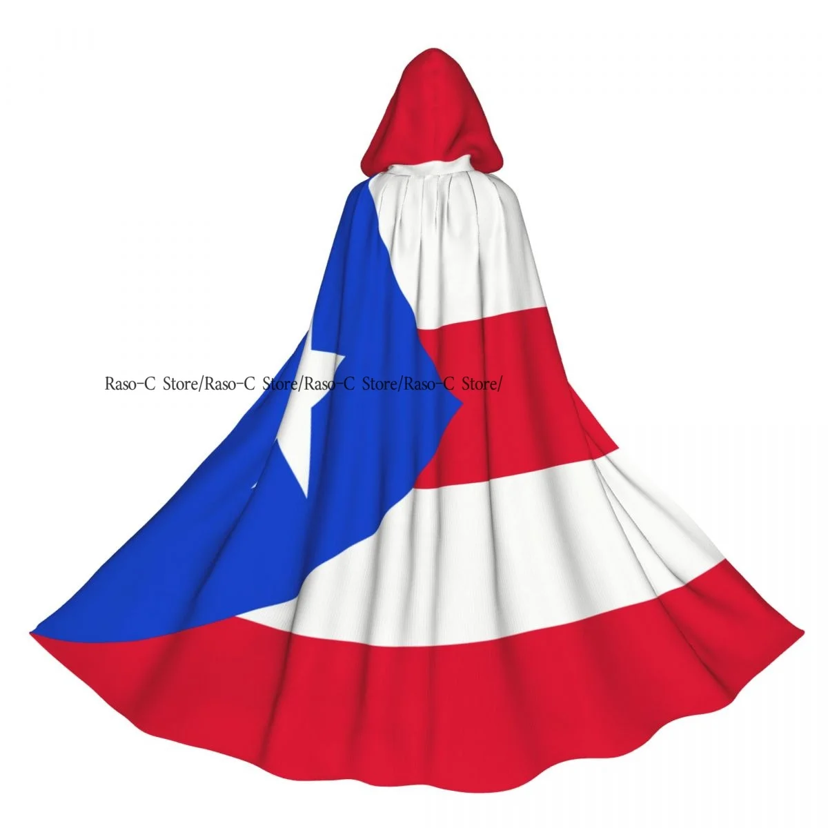 

Adult Cloak Cape Hooded Puerto Rico Flag Medieval Costume Witch Wicca Vampire Elf Purim Carnival Party