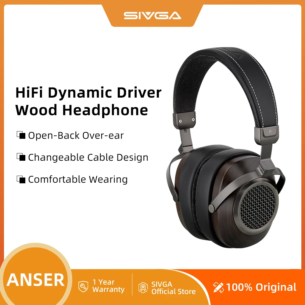 SIVGA ANSER High-Fidelity Audio Open-back Wooden Headphone 50mm Dynamic Driver Over-ear Wired Headset