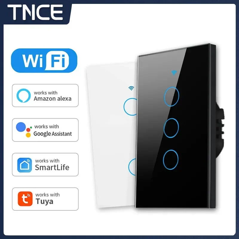 

TNCE Tuya US WiFi Smart Wall Switch 1/2/3/4 Gang No Neutral Wire Touch Sensor LED Light Switches Smart Home Alexa Google Home
