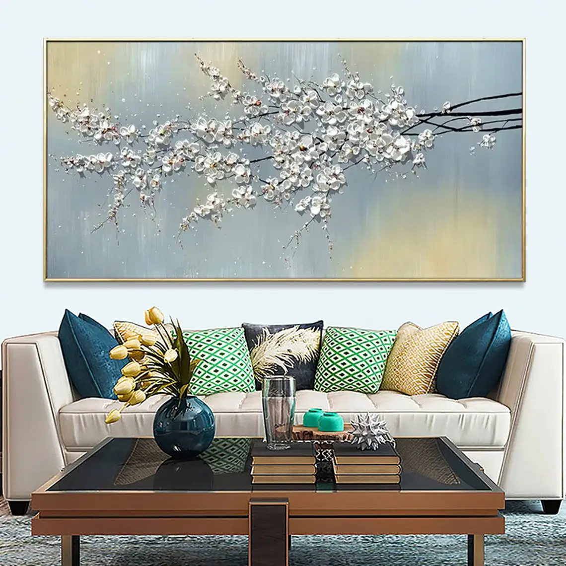 3D Blooming Flower Handmade Oil Painting on Canvas Flower Plant Abstract Landscape Painting White Texture Hand Knife Painting