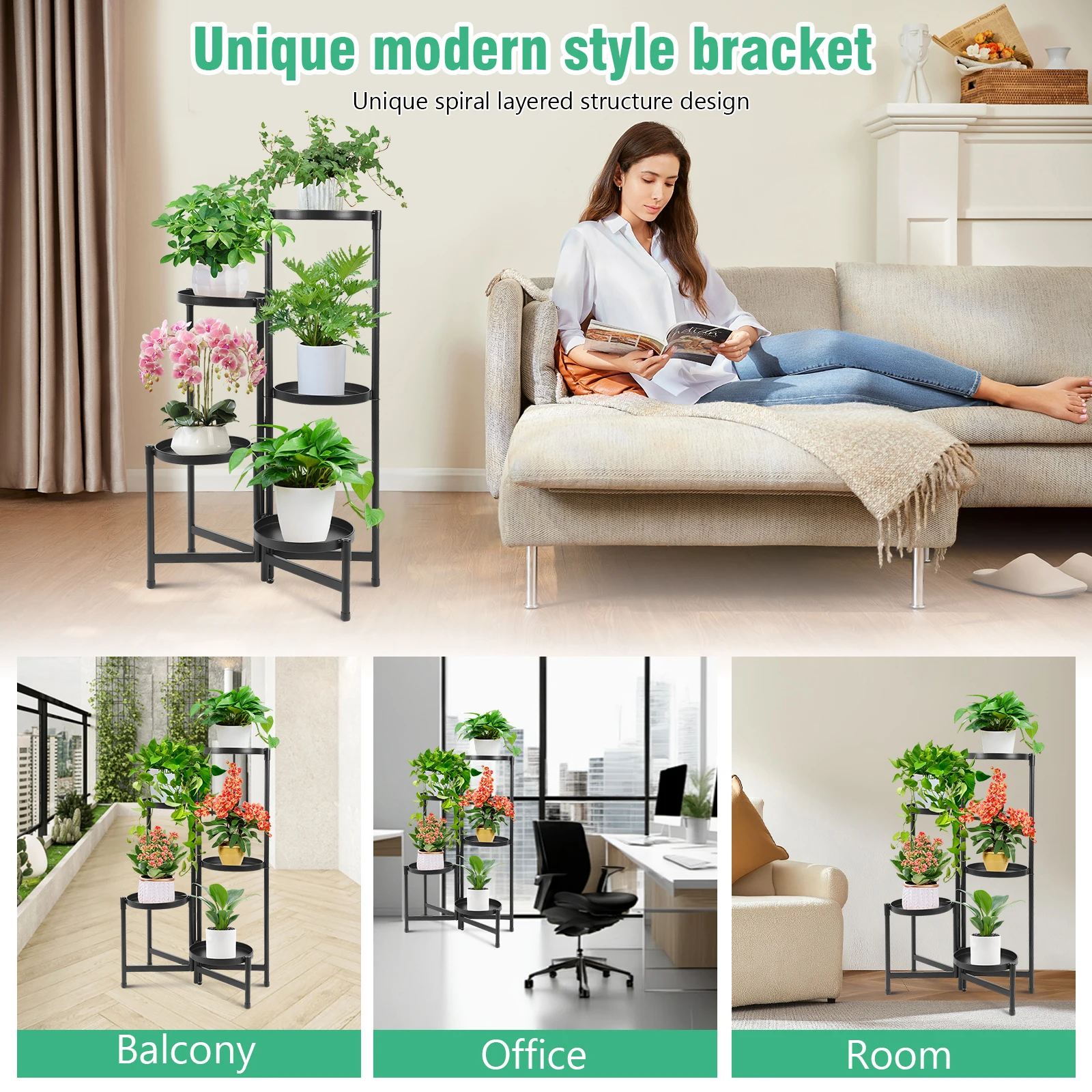 

5-Tier Large Plant Stand Floor-Standing Tiered Corner Pot Holder Staggered Folding Green Plant Tall Rack for Living Room/Balcony