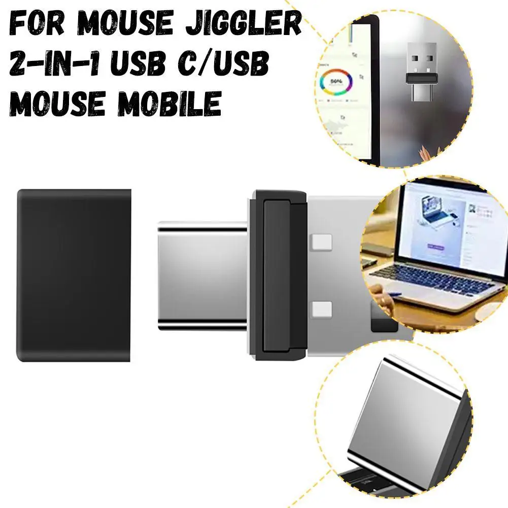 For Mouse Jiggler 2-in-1 USB C/ USB Mouse Move Prevents The Laptop From Falling Asleep Mouse Mover