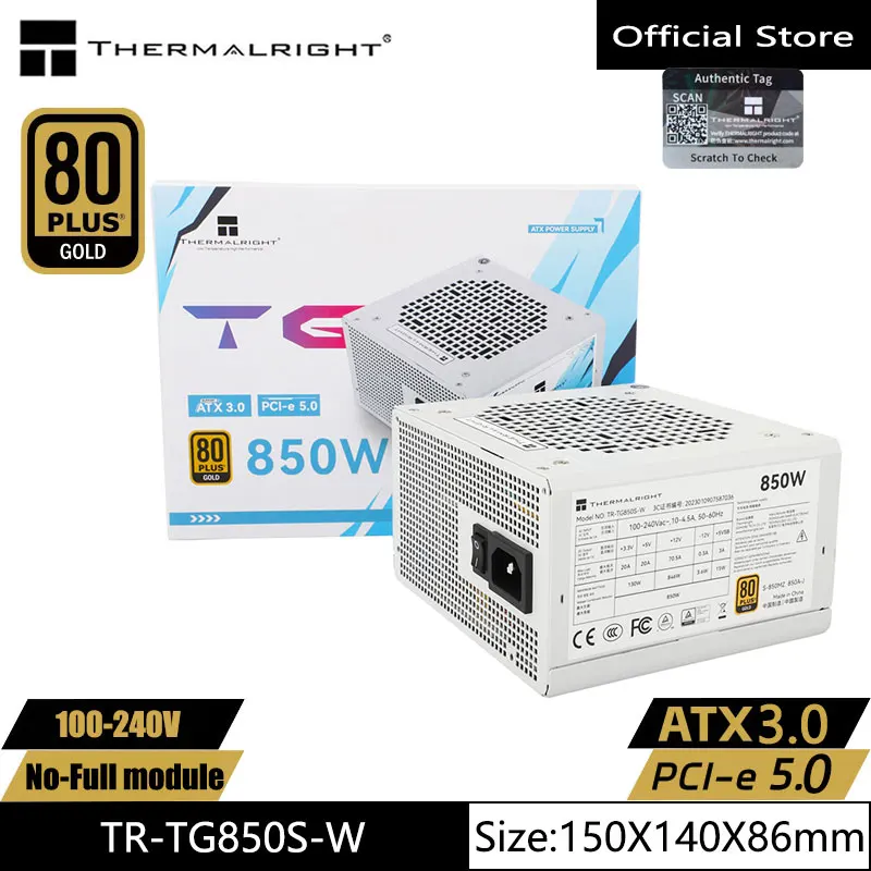 Imagem -02 - Thermalright-caixa do Computador Atx Fonte de Alimentação Medalha de Ouro Branco Suporta Pcle 5.0 Acima de 750w Tr-tg 850s-w Tensão 100240v