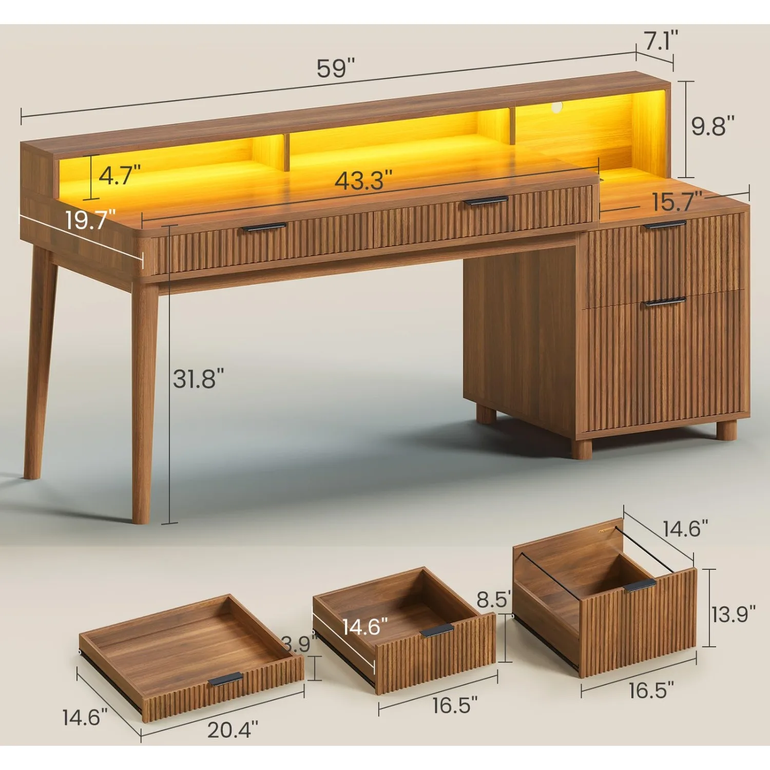 Modern Office Desk with 4 Drawers, 59